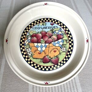 90’s Vtg Ceramic Cottagecore Pie Plate Baking Dish Strawberries by Susan Winget